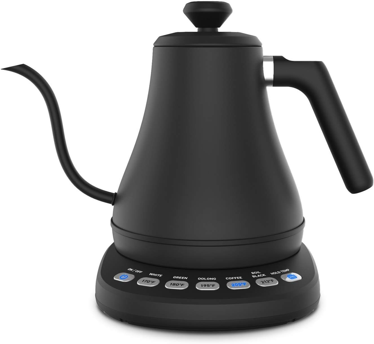 Belro electric gooseneck kettle with a sleek design, featuring a long spout and digital temperature control for precise heating.