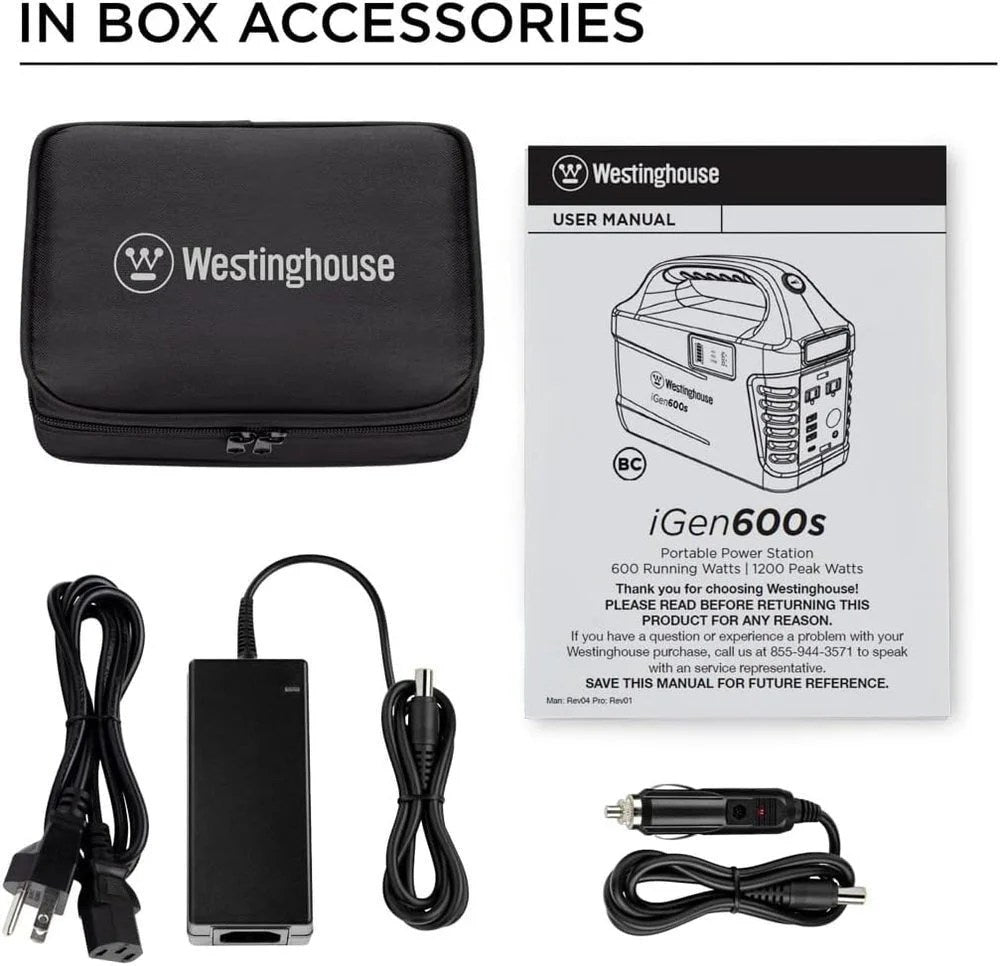 Casavibeo Westinghouse iGen600s portable power station with 600W, 592Wh capacity, compact and versatile outdoor energy source.