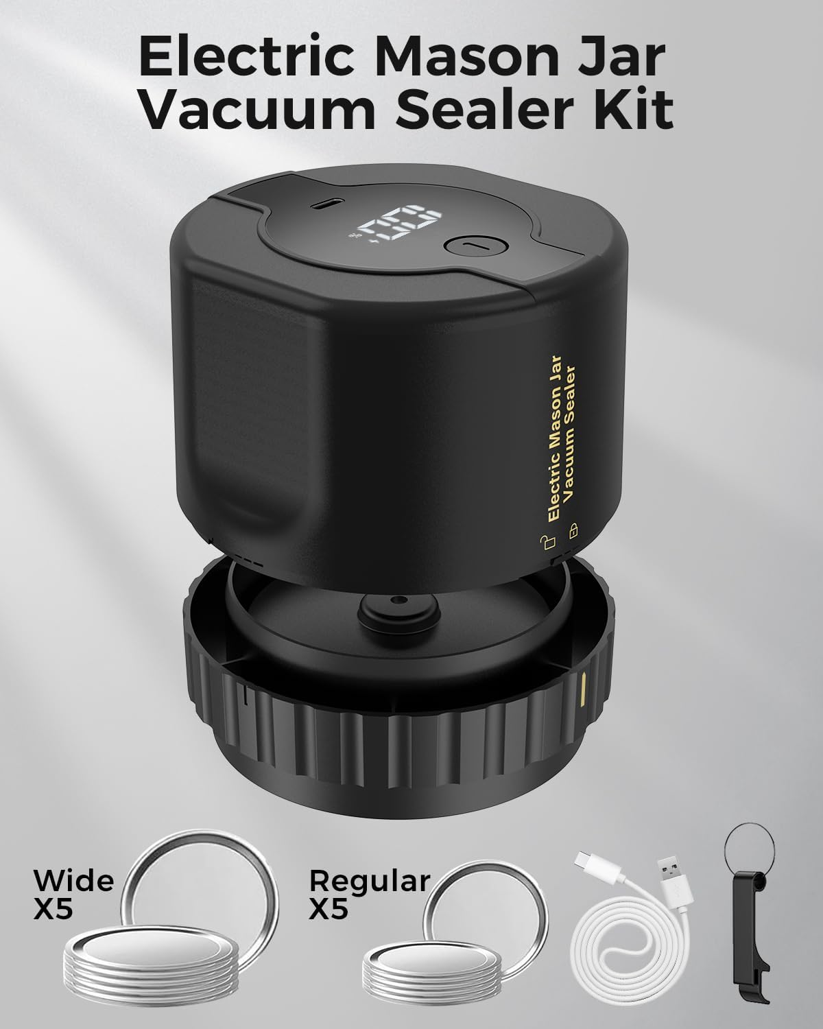 Belro Mason Jar Electric Vacuum Sealer Kit for home and kitchen, featuring a sleek design and sealing attachments for fresh storage.