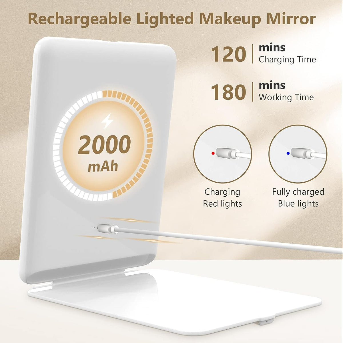 Belro travel lighted makeup mirror with magnification, compact beauty accessory for precise makeup application and grooming.