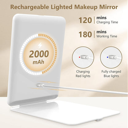 Belro travel lighted makeup mirror with magnification, compact beauty accessory for precise makeup application and grooming.
