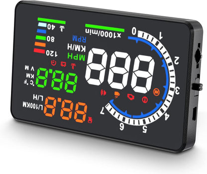 Belro Head Up Display Car (HUD) P8 showing transparent projection on windshield with digital speed and navigation data.