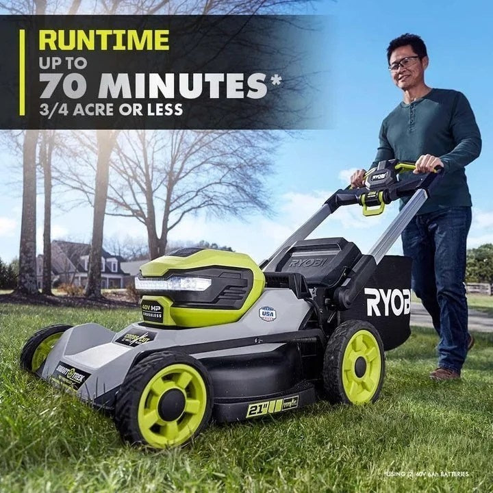 Casavibeo 40V HP brushless 21-inch self-propelled multi-blade lawn mower with adjustable handles and large cutting deck.