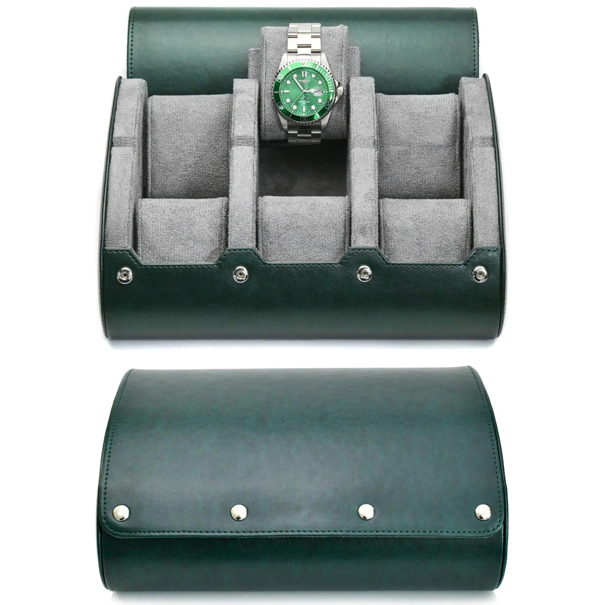 Belro watch travel case in black with cushioned interior, designed to protect watches during travel and storage.