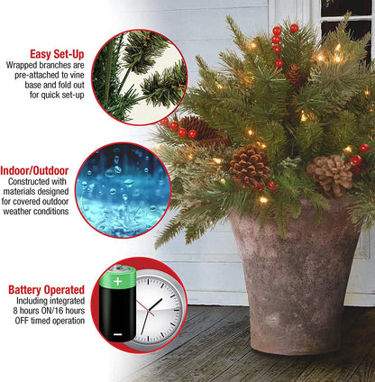 Belro Pre-lit Artificial Christmas Tree with realistic feel, decorated with lights, in a decorative urn for home holiday decor.