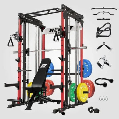 Casavibeo RitFit M1 Pro Smith Machine home gym package with weight plates, barbell, and workout accessories.