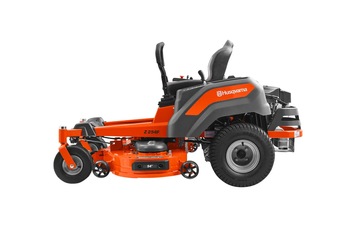 Husqvarna Z254F 54-inch zero-turn riding lawn mower with 24 HP Kawasaki engine, shown on a grassy lawn.