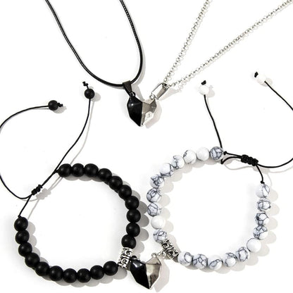 Belro Valentine's magnetic heart couple's necklace and bracelet set, romantic jewelry accessories for couples, matching magnetic jewelry