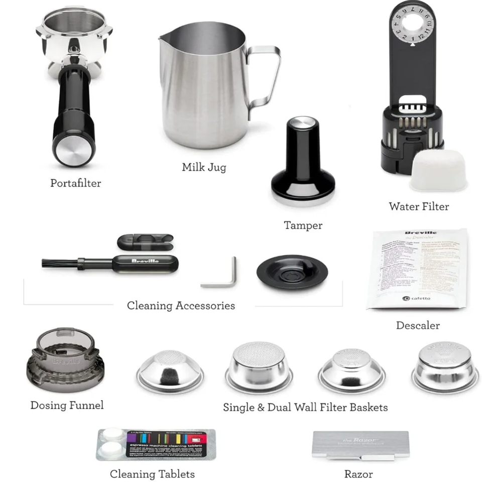 Casavibeo Breville Barista Express espresso machine in brushed stainless steel with digital display and integrated grinder.