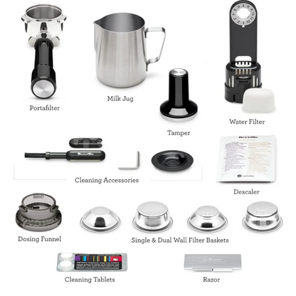 Casavibeo Breville Barista Express espresso machine in brushed stainless steel with digital display and integrated grinder.