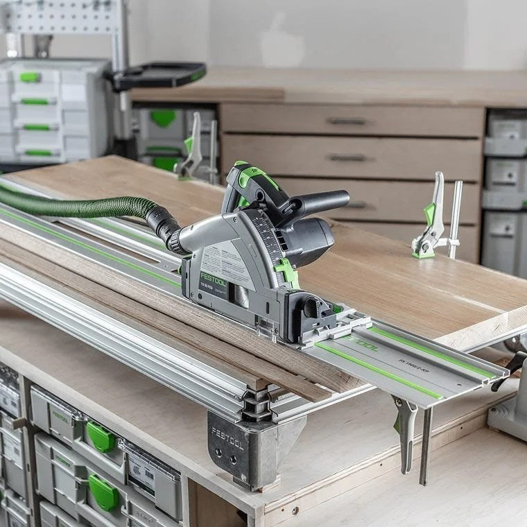 Casavibeo Festool TS 55 FEQ-F-Plus plunge cut track saw with guide rail and power cable, showcasing a professional woodworking tool