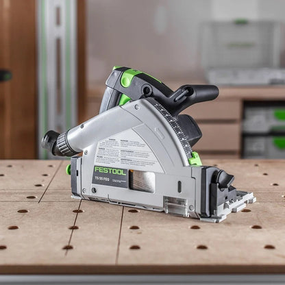 Casavibeo plunge cut track saw TS 55 FEQ-F-Plus by Festool with adjustable guide rail and precision cutting features.