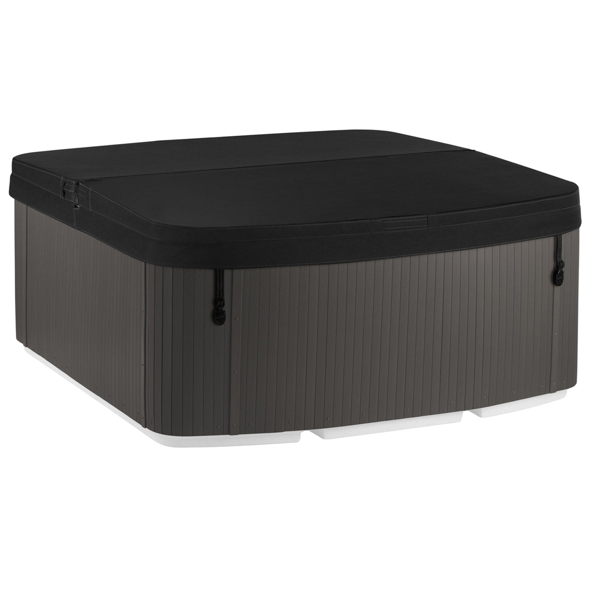 Lifesmart Leganza 6-person spa with 90 jets, lounge seating, Arctic White and Coastal Gray color, black cover, outdoor relaxation