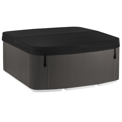 Lifesmart Leganza 6-person spa with 90 jets, lounge seating, Arctic White and Coastal Gray color, black cover, outdoor relaxation