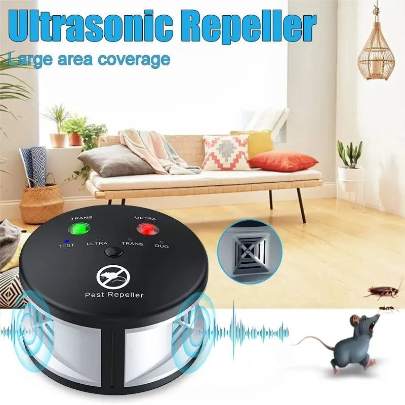 Belro ultrasonic electronic pest control device for mice, rats, and insects used in home and garden outdoor pest management.