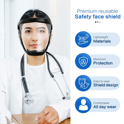 Belro Super Protective Anti-fog Face Shield worn over clothing, featuring clear plastic visor for face protection.