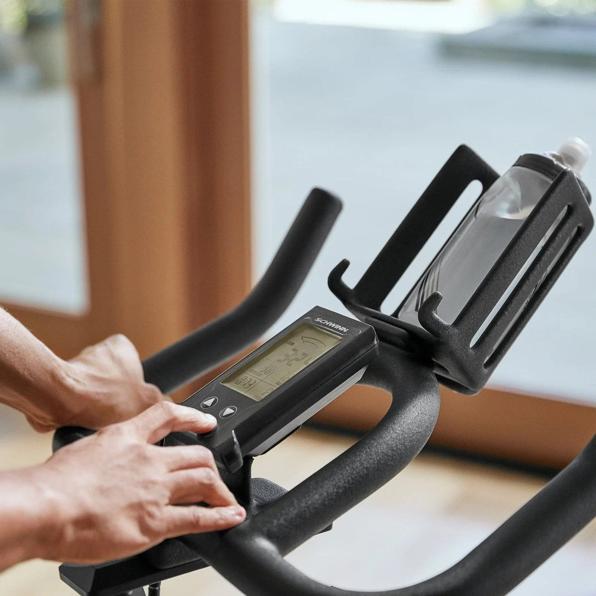 Casavibeo Schwinn Fitness IC3 indoor stationary exercise cycling bike for home training, showing the bike's handlebars and digital display.