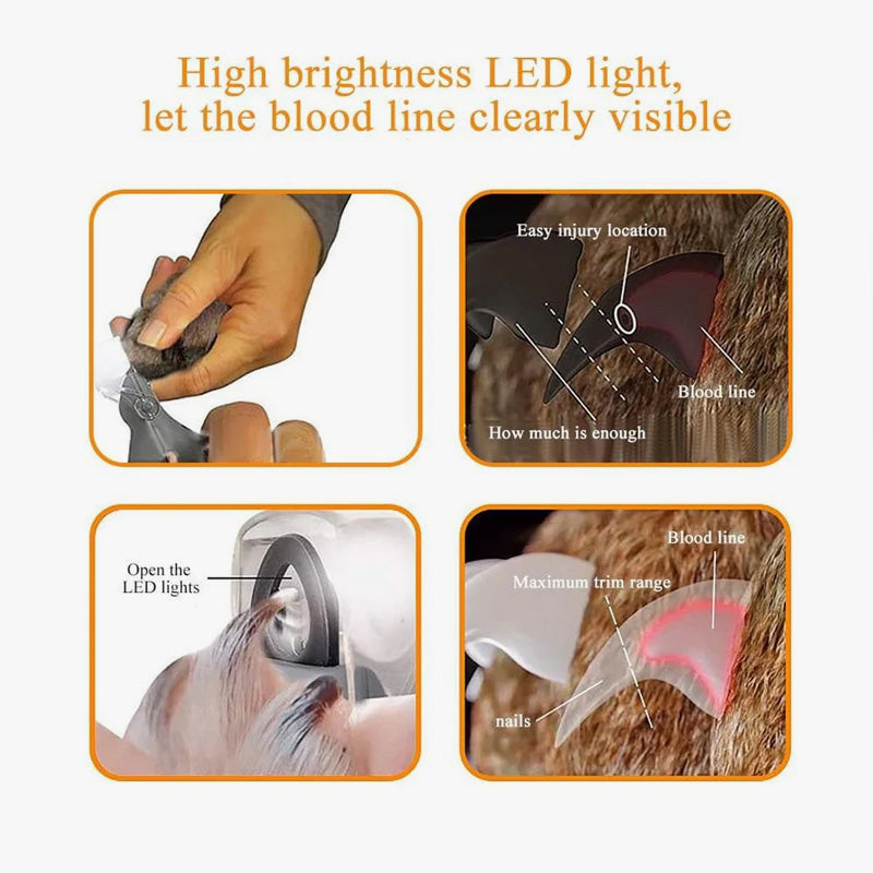 Mivoza pet nail clipper with LED light and replaceable stainless steel blade, designed for safe and easy pet grooming.