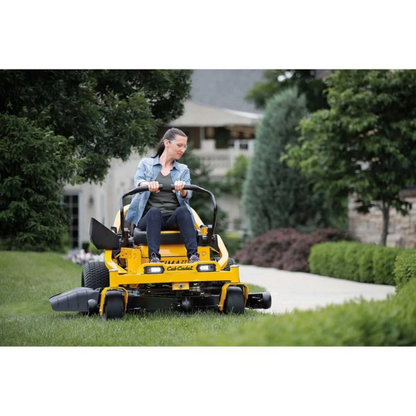 Casavibeo Cub Cadet Ultima ZT1 54 zero-turn lawn mower with large cutting deck and ergonomic controls in a vibrant outdoor setting.