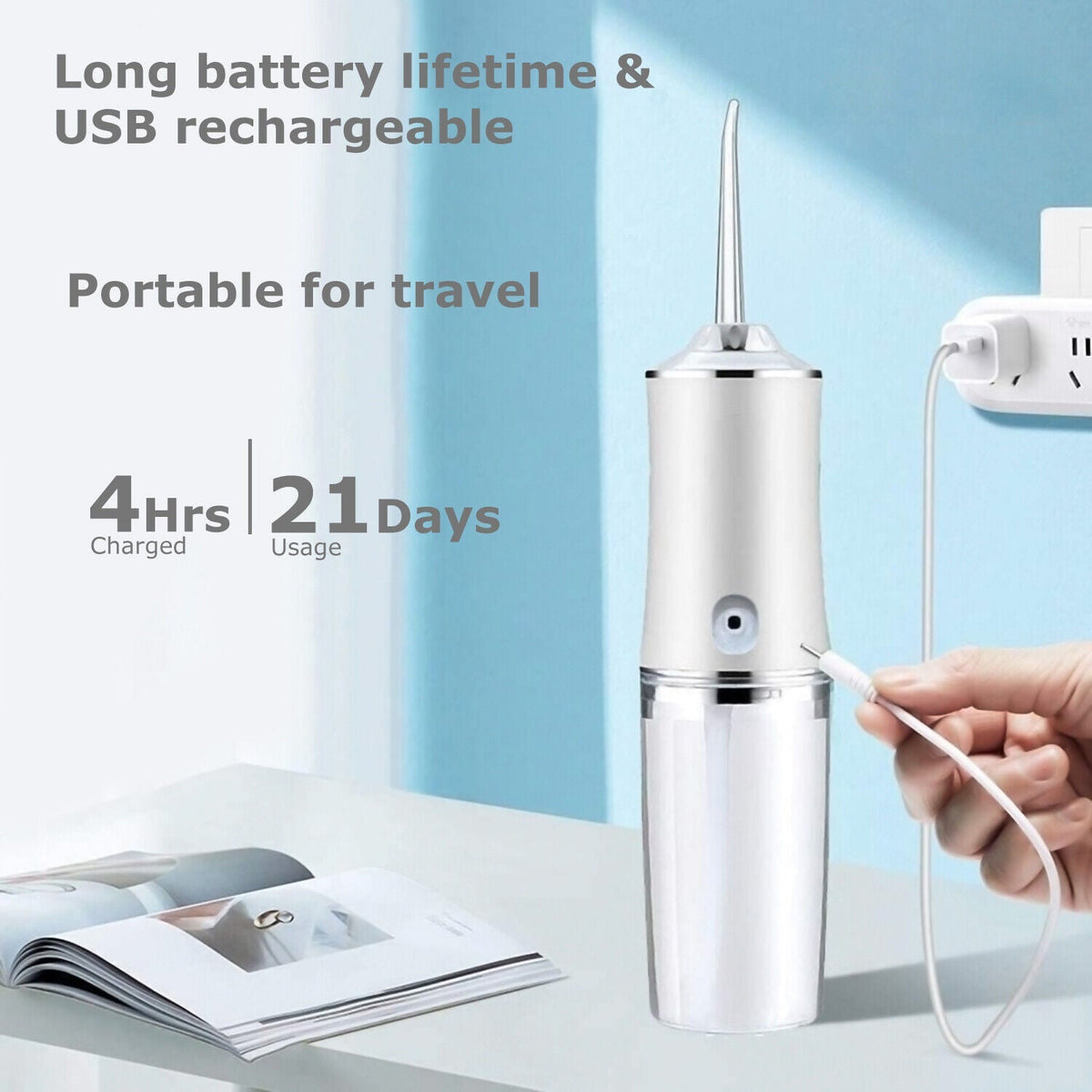 Belro portable dental water flosser with ergonomic handle and water tank for effective oral hygiene.