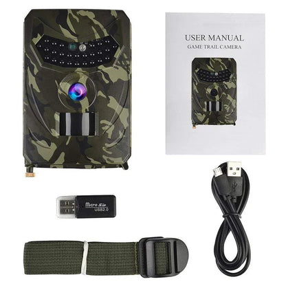 Belro ProVision Night Vision Trail Camera showing lens and infrared sensors in a rugged outdoor setting.