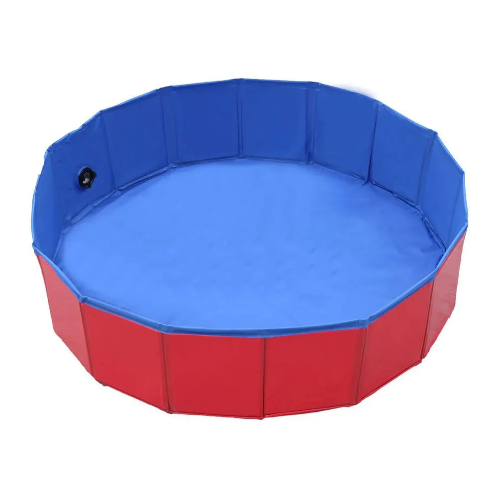 Belro foldable dog pool filled with water, portable pet supply for dogs, outdoor pet cooling and play area.