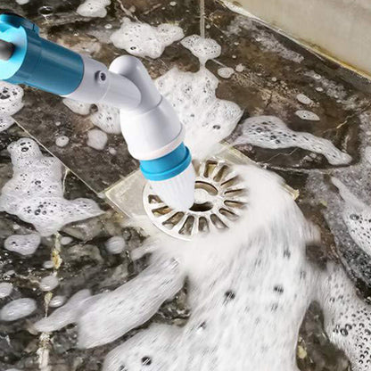 Belro electric spin scrubber with rotating brush head for deep cleaning in home and garden, displayed on a tiled surface.