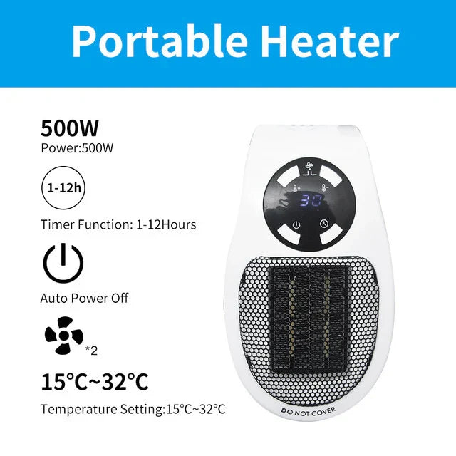 Belro 500W mini portable electric heater with compact design, black body, and control panel for home heating use.