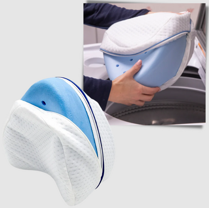 Belro orthopedic knee and leg pillow with memory foam, support cushion for back and leg relief, in a neutral color.