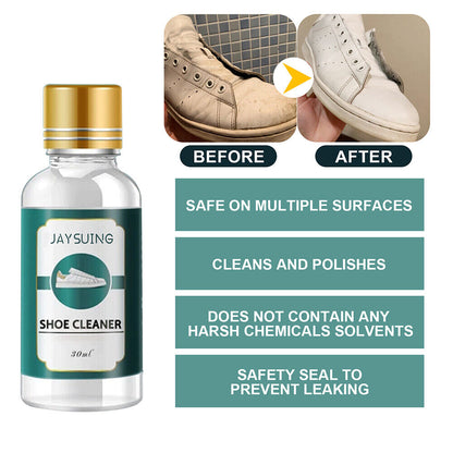 Belro Shoes Whitening Cleaner for men, showing a bottle of shoe cleaner with a clean pair of shoes in the background.