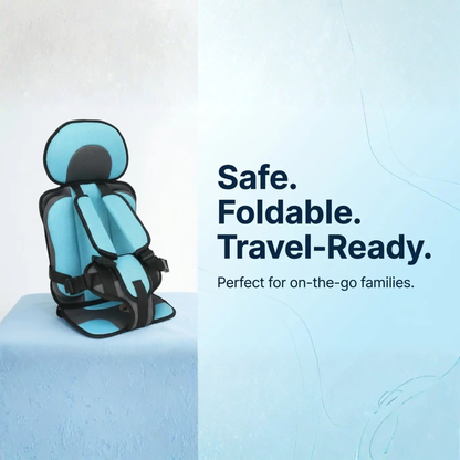 Foldable BowLift child car booster seat in compact design, suitable for travel and safety, shown in a folded position.