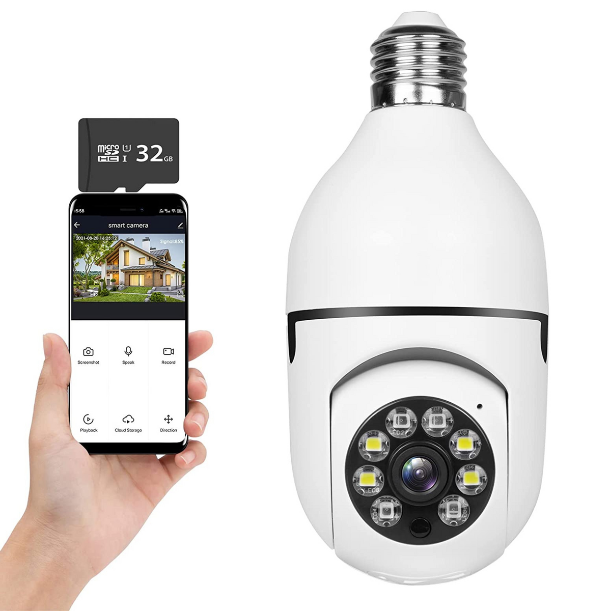 Belro Smart Wifi indoor/outdoor light bulb security camera mounted on a wall, blending security with outdoor lighting.