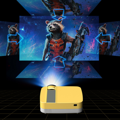 Belro portable HD mini smart USB projector displaying images on a wall, compact electronic device for mobile and laptop use.