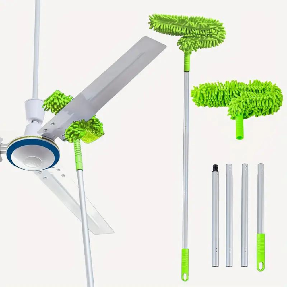Belro flexible extendable microfiber ceiling fan duster with high reach for outdoor cleaning in home and garden.