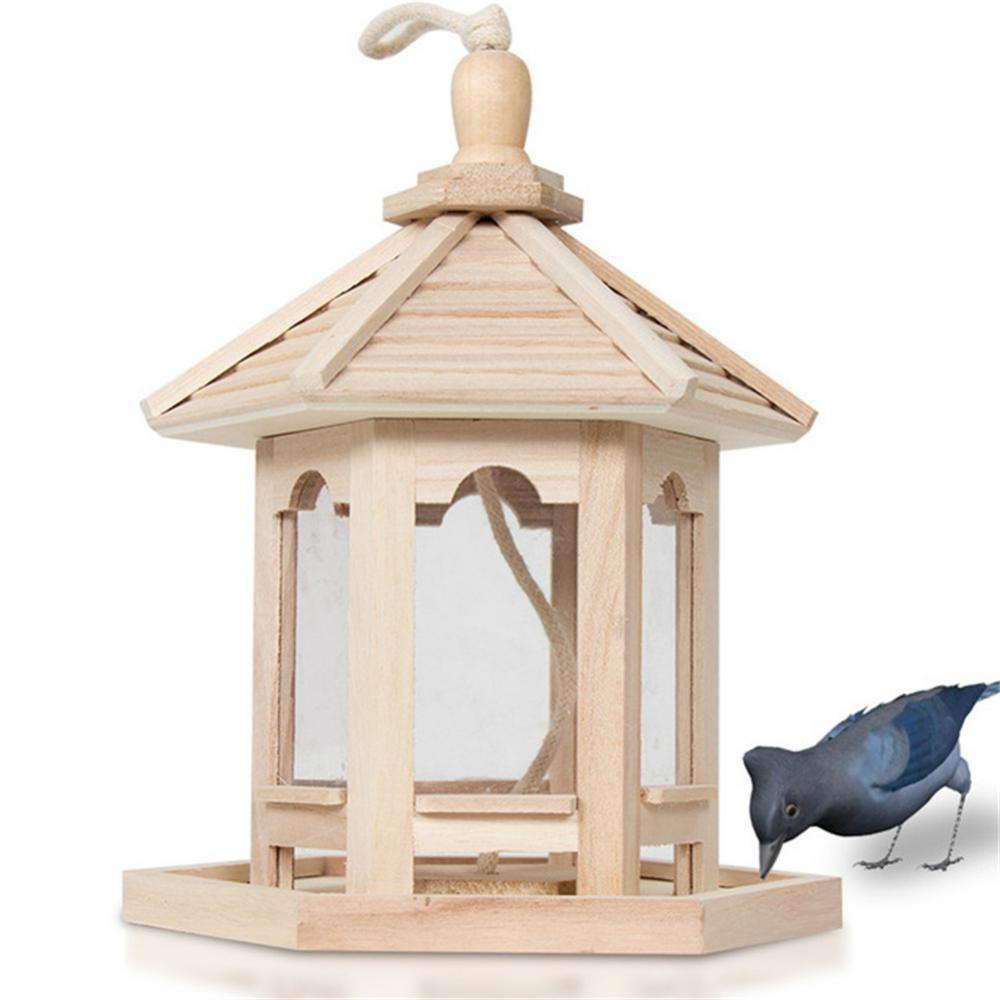 Belro wooden transparent household bird feeder displaying clear view of bird feeding area in a home and garden decor setting