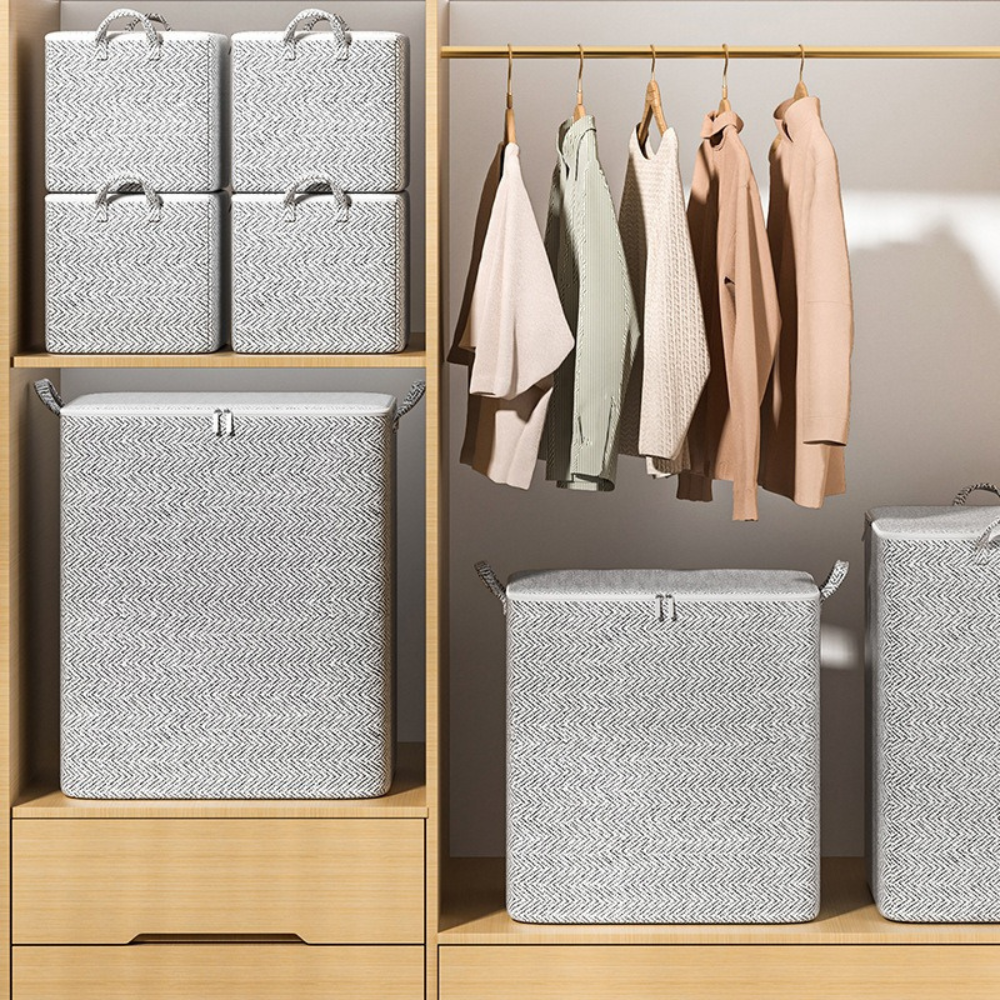 Large Belro XL clothes storage container with handles, sturdy plastic box for organizing clothing and household items.