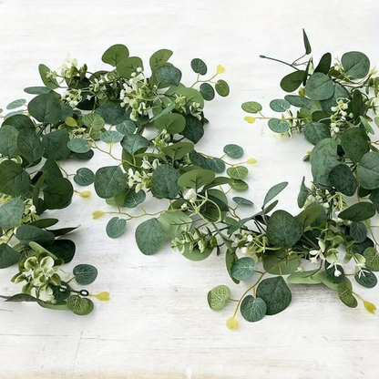 Elegant faux eucalyptus garland from Belro, decorative greenery ideal for home and garden decor arrangements.