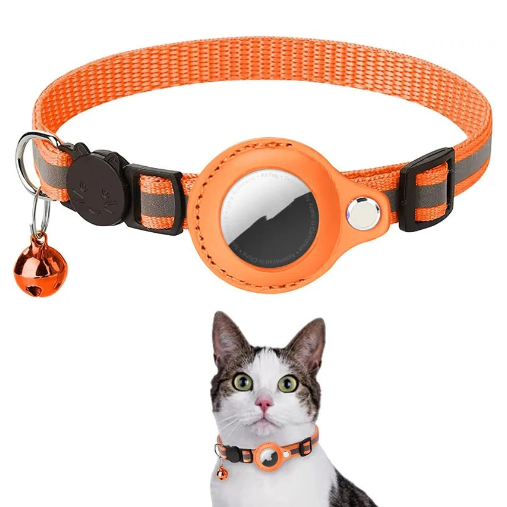 Belro waterproof reflective pet Airtag holder collar with secure clip, designed for outdoor safety and visibility.