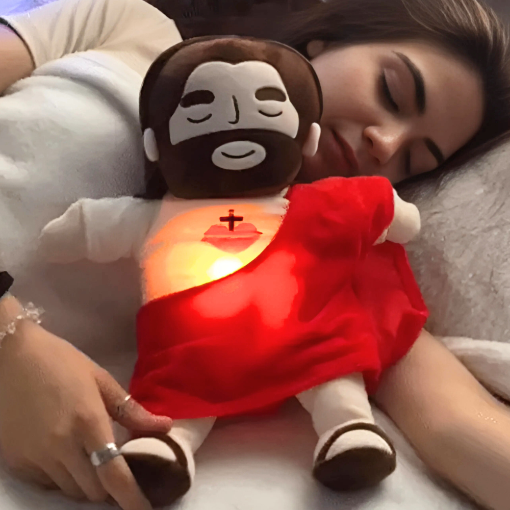 Belro Breathing Jesus plushie for sleep aid, soft and soothing comfort toy for men, designed to promote relaxation and restful sleep.