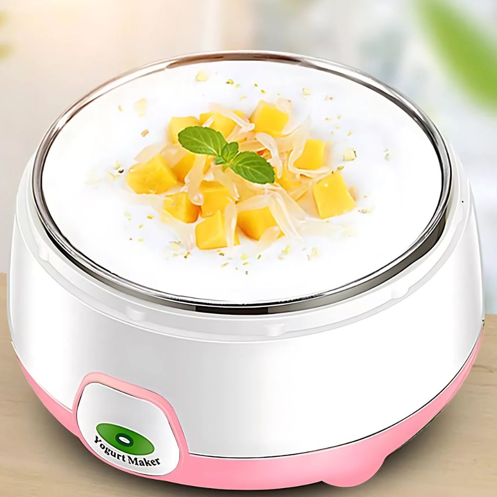 Belro Mini Electric Probiotic DIY Yogurt Maker on kitchen countertop, compact appliance for homemade yogurt preparation.