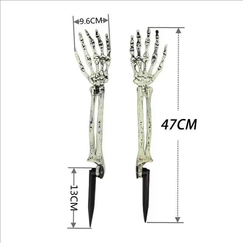 Belro Halloween skeleton hand solar lights accessory attached to a black umbrella for spooky outdoor decor.