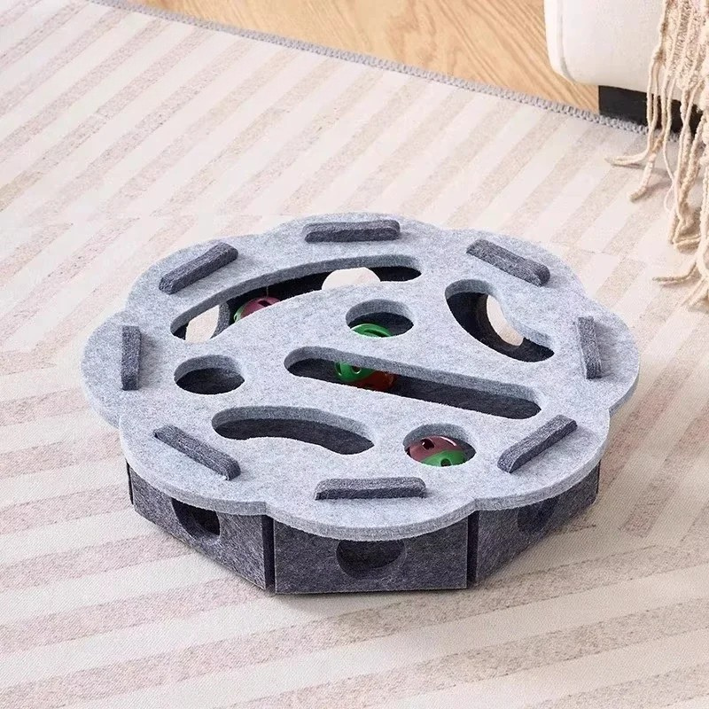 Belro felt interactive cat puzzle toy box with colorful compartments for engaging feline play and mental stimulation.