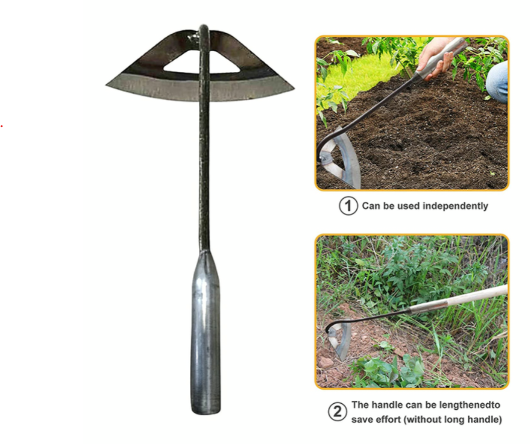 Belro all steel hollow hoe for gardening, outdoor garden tool with a sturdy metal blade and handle for soil cultivation.