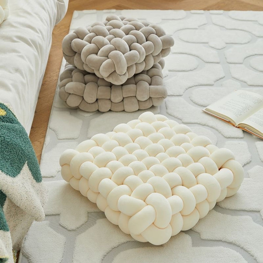 Mivoza woven knot velvet floor cushion with soft, plush texture, perfect for living room seating and decorative comfort.