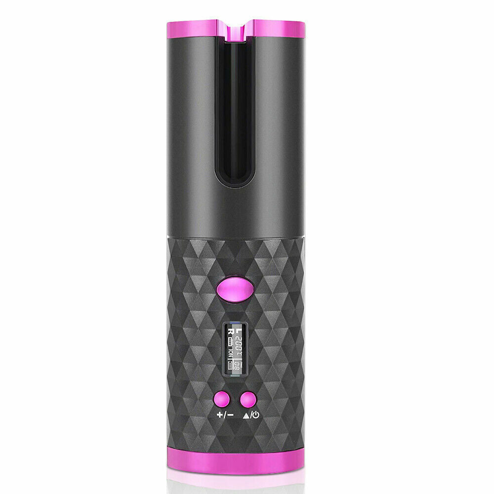 Belro cordless automatic hair curler for women, showcasing a sleek design and curled hair ready for styling.