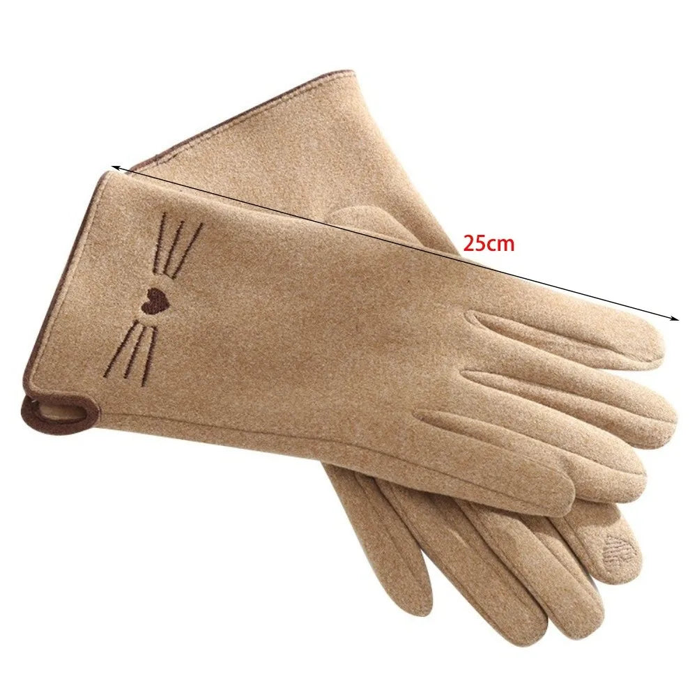 Belro women's touchscreen winter gloves with cat design, cozy accessory for cold weather, featuring touchscreen fingertips.