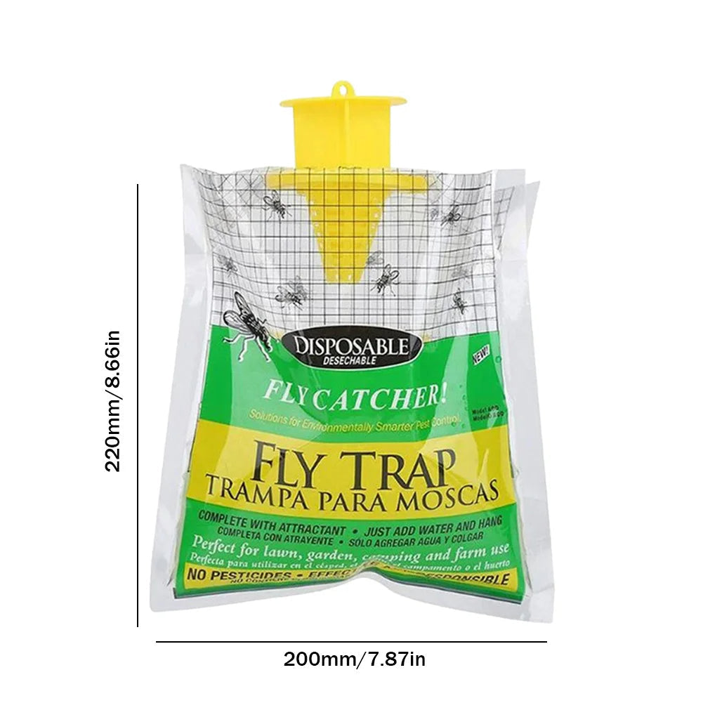 Belro Eco Disposable Outdoor Fly Trap shown hanging outdoors, designed for pest control in home and garden environments.