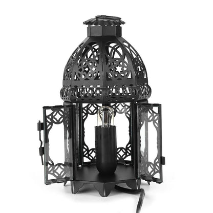 Vintage iron salt rock tabletop lamp by Belro, outdoor home and garden décor with rustic industrial style.