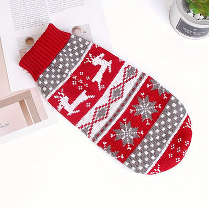 Belro knitted Christmas sweater for small dogs, cozy pet clothing with festive red and green holiday design.