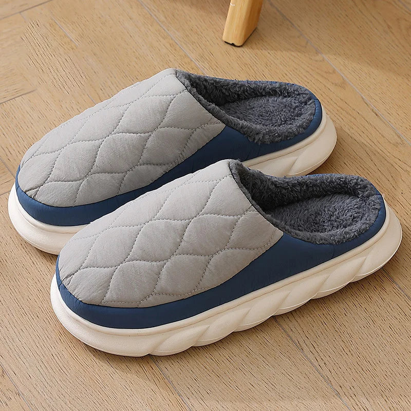 Belro waterproof warm winter slippers for men, cozy indoor footwear with plush lining and non-slip soles.